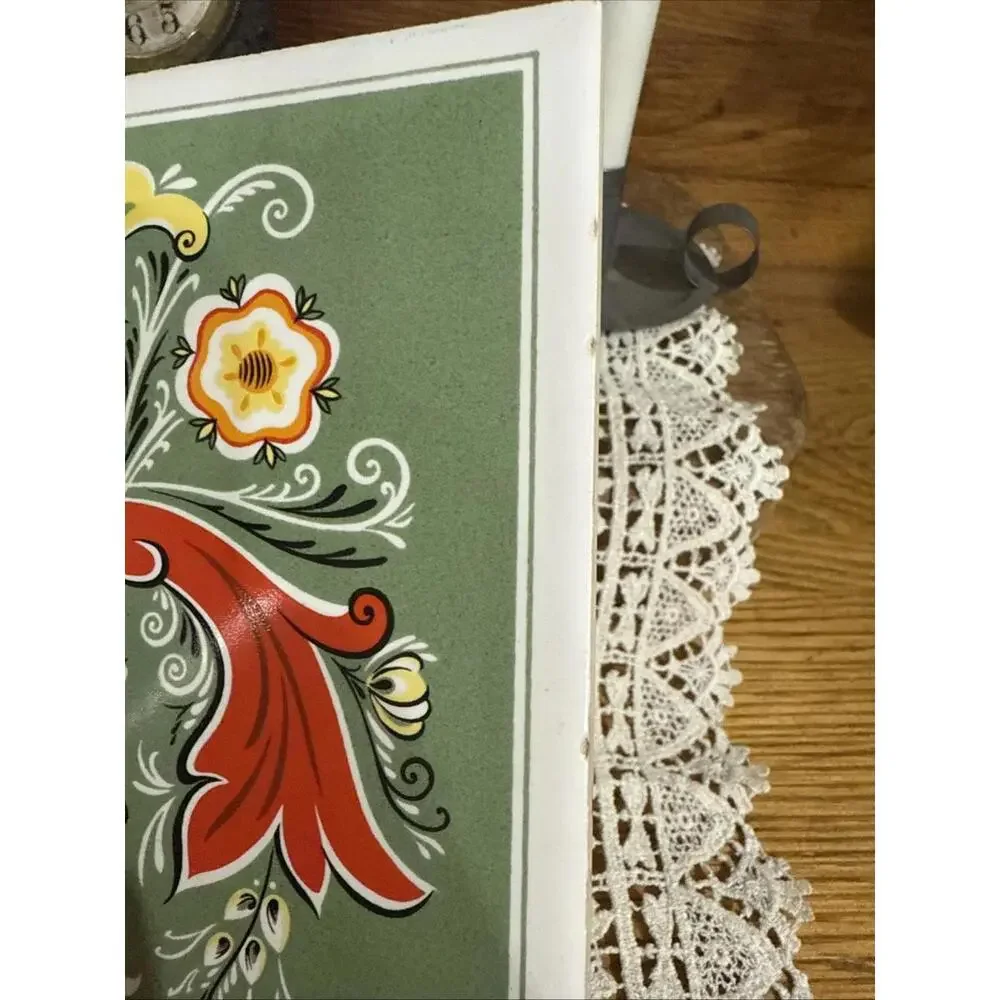 VTG 1970 Ceramic Tile Trivet Folk art Berggren Original 6” MCM Retro Mod Signed - Picture 4 of 7